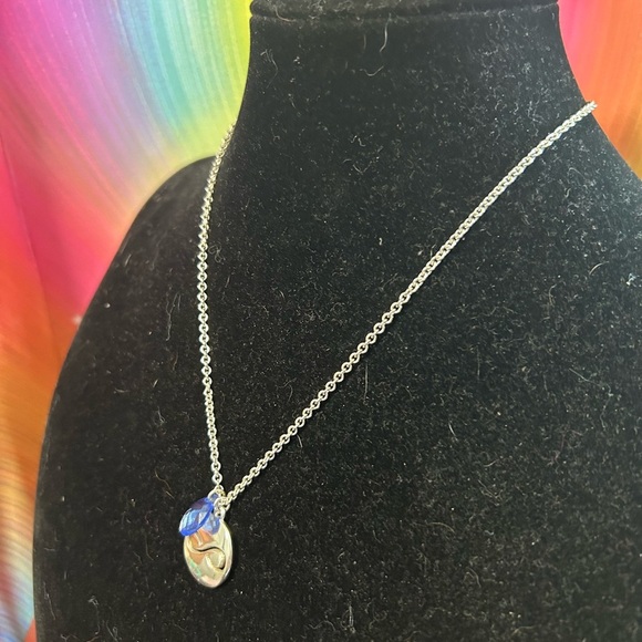 Silver Infinity Pendant Necklace with Blue Accent - Picture 4 of 7
